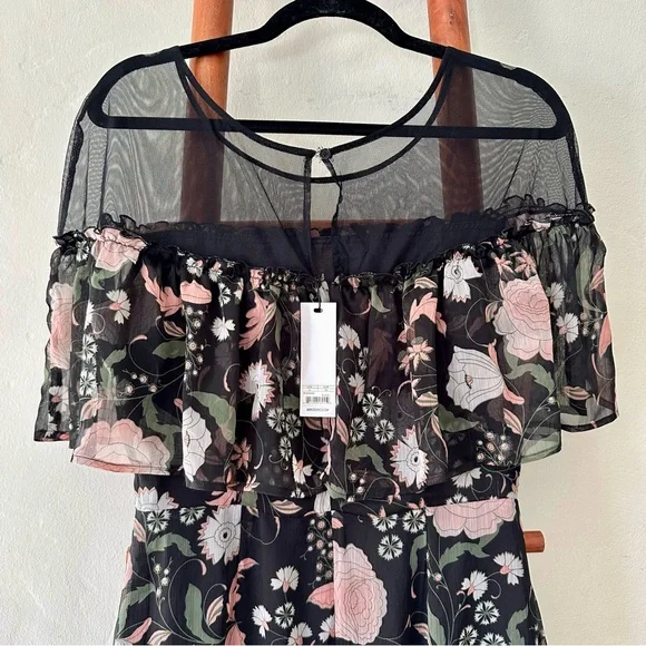 BB Dakota Floral Print Illusion Neckline Midi Dress (NWT, Size 4) - Picture 4 of 5